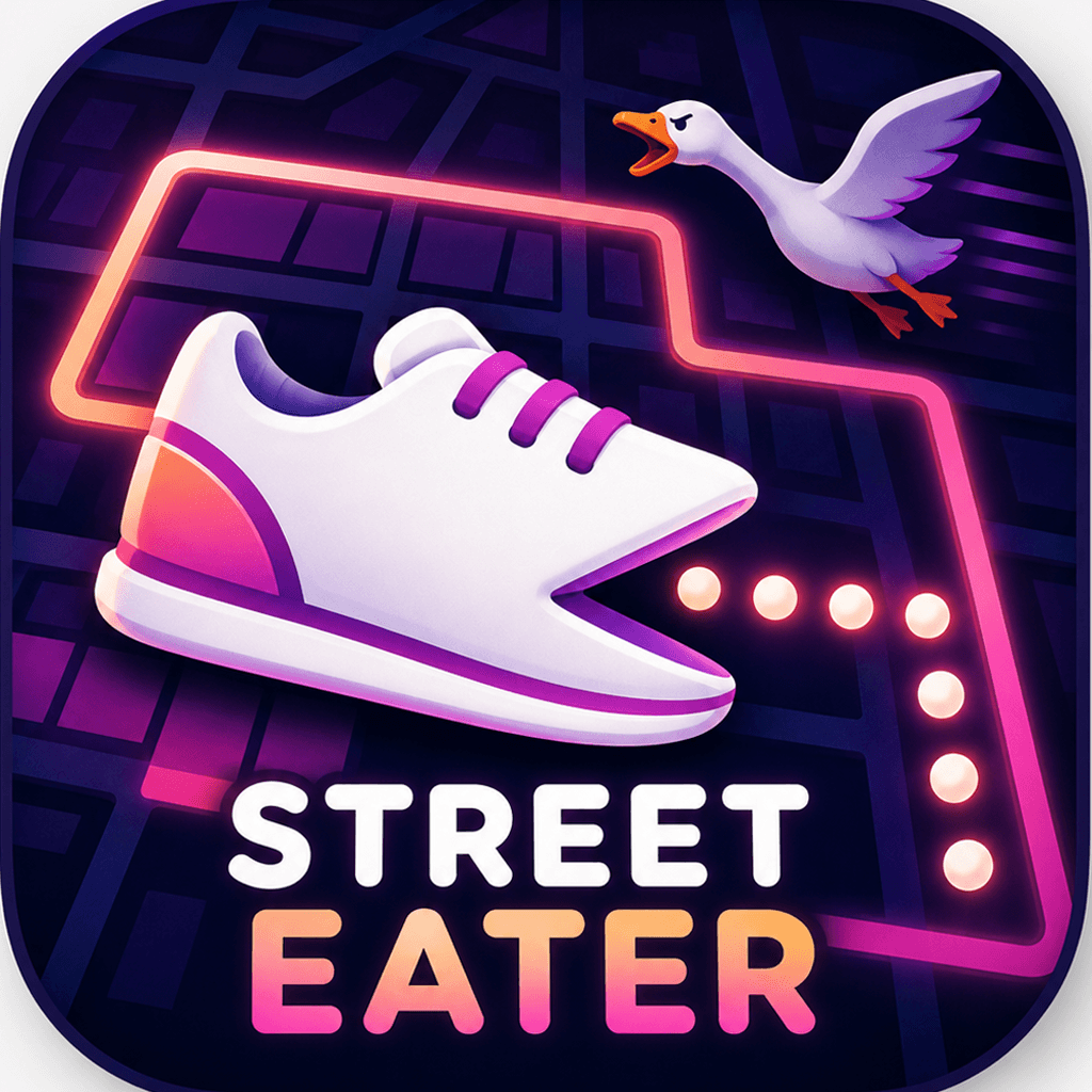 Street Eater app icon — a neon running shoe on a dark city map